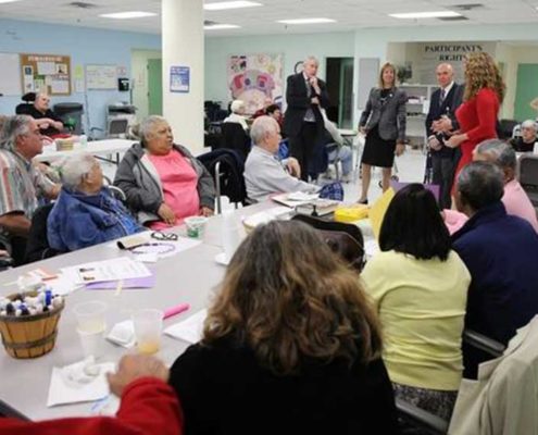 seniors at element care have a discussion with Senator Lovely