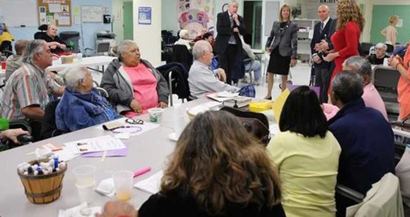 seniors at element care have a discussion with Senator Lovely