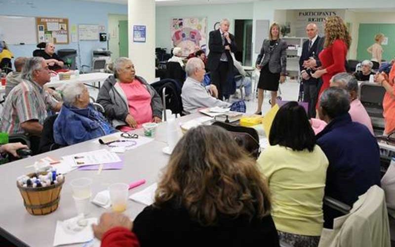 seniors at element care have a discussion with Senator Lovely