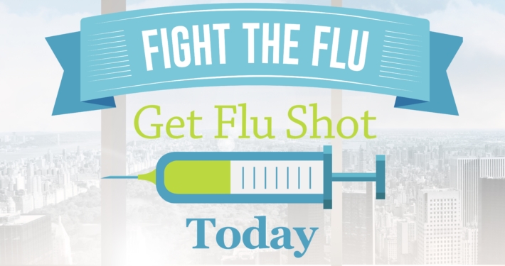 Composite image of fight the flu with city background