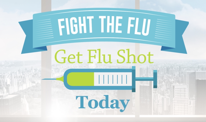 Composite image of fight the flu with city background